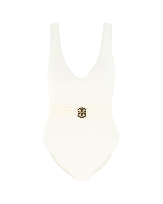 Tory Burch Synthetic Ivory Stretch Nylon Swimsuit in White - Lyst