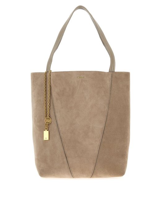 Borsa shopping Chloé Spin in pelle scamosciata tortora di Chloé in Natural