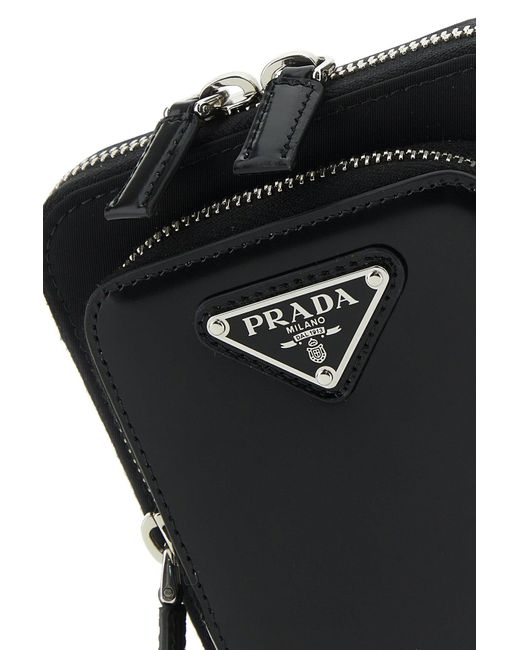 Porta cellulare nero in nylon e pelle di Prada in Black da Uomo