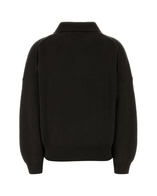 Lisa Yang Black Dark Brown Cashmere Etta Polo Shirt