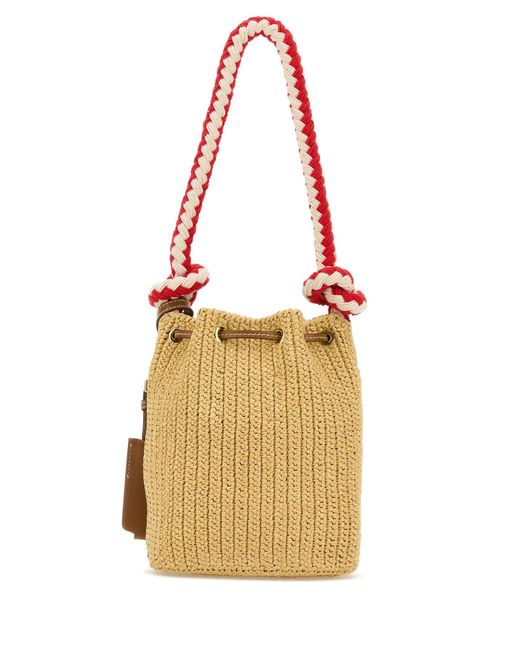 Borsa a secchiello mini in crochet beige di Prada in Metallic