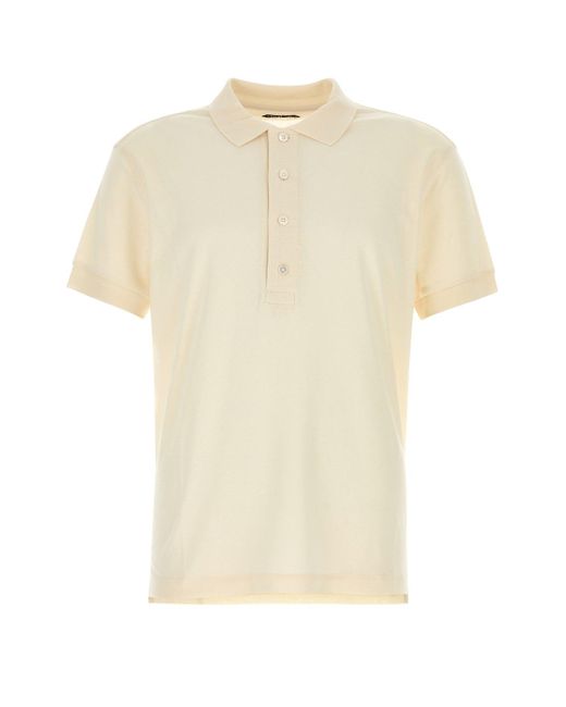 Polo in misto cotone avorio di Tom Ford in White da Uomo