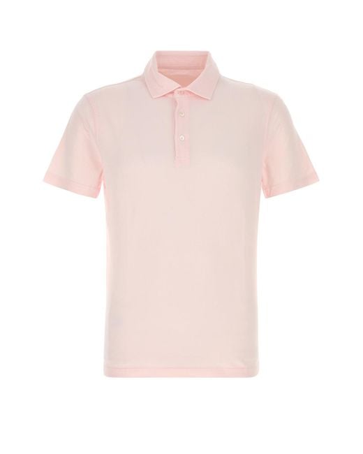 Fedeli Light Pink Stretch Cotton Polo Shirt for men