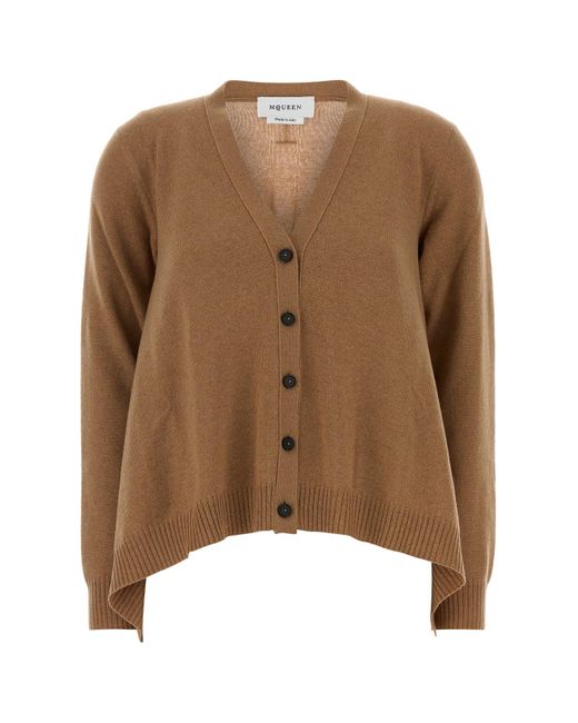 McQueen Brown Biscuit Cashmere Blend Oversize Cardigan
