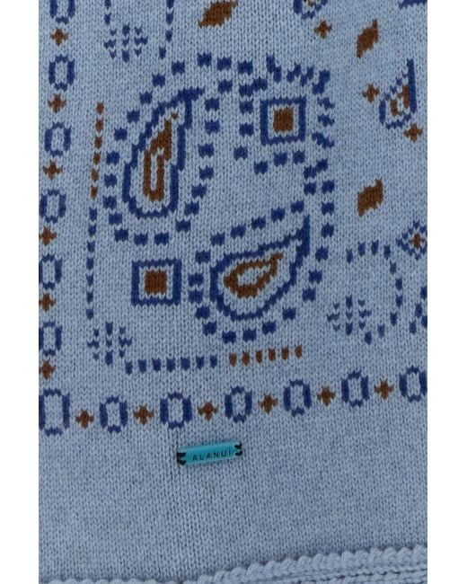 Alanui Blue Embroidered Wool Blend Bandana Cardigan