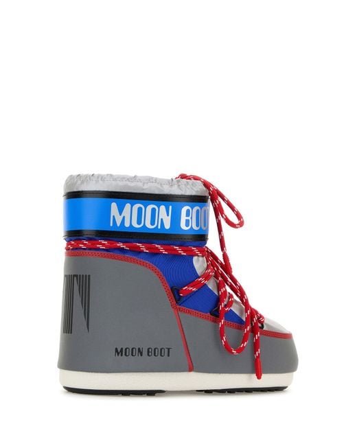 Moon Boot Red Grey Fabric Icon Low Space Racing Ankle Boots