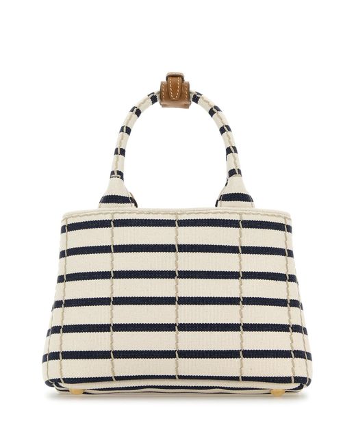 Borsa a mano mini in tela ricamata di Prada in White