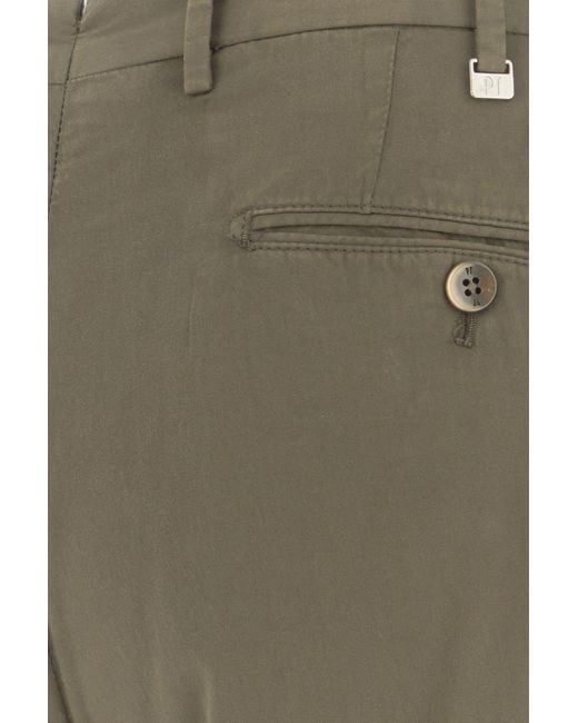 PT Torino Green Khaki Stretch Cotton Blend Silkochino Pant for men
