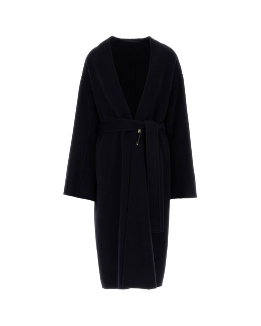 Carven Black Navy Blue Wool Blend Coat