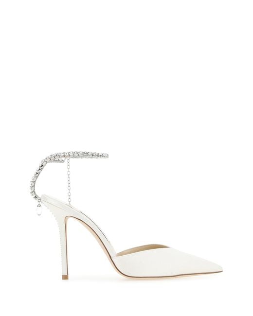 Jimmy Choo White Ivory Satin Saeda 100 Pumps