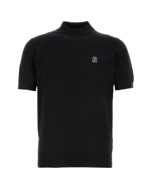 Brunello Cucinelli Black Mock Collar T-Shirt for men