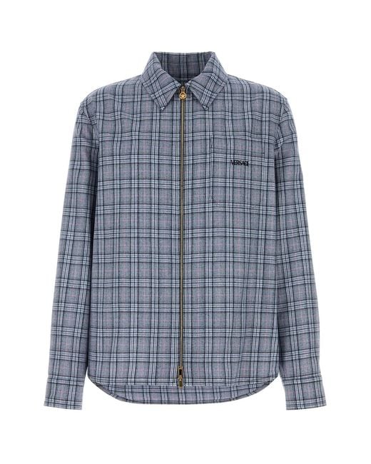 Versace Blue Regular Checks Shirt for men