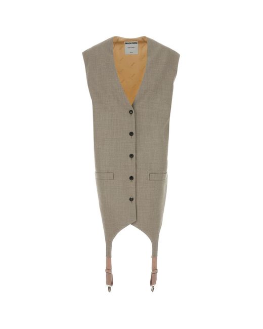Moschino Natural Two-tone Wool And Satin Oversize Vest