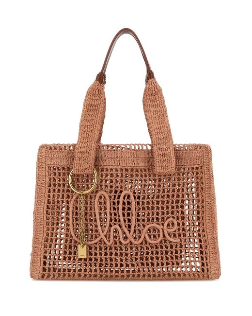 Chloé Brown Antiqued Pink Raffia East-west Summer Banana Shopping Bag