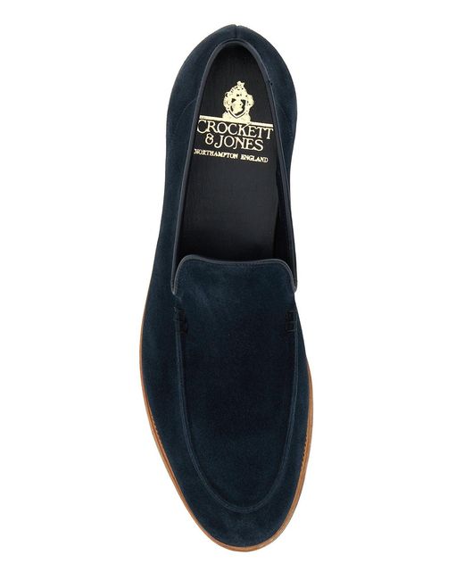 Crockett and Jones Navy Blue Suede Salcombe Loafers for men