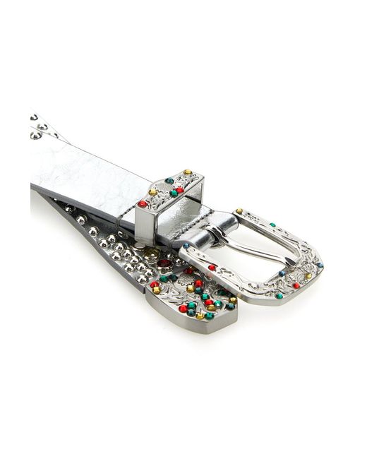 HTC White Silver Leather Belt for men