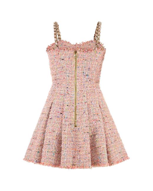 Balmain Pink Multicolor Tweed Mini Dress