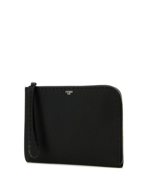 Clutch in pelle nera di Fendi in Black da Uomo