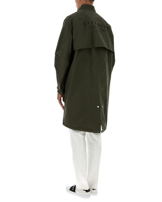 Givenchy Green Stamp Print Zip-Up Parka Jacket for men