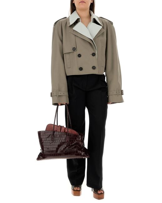 The Attico Green Dove Grey Gabardine Trench Coat
