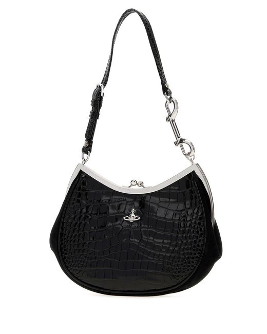 Vivienne Westwood Black Leather Charm Frame Purse Shoulder Bag