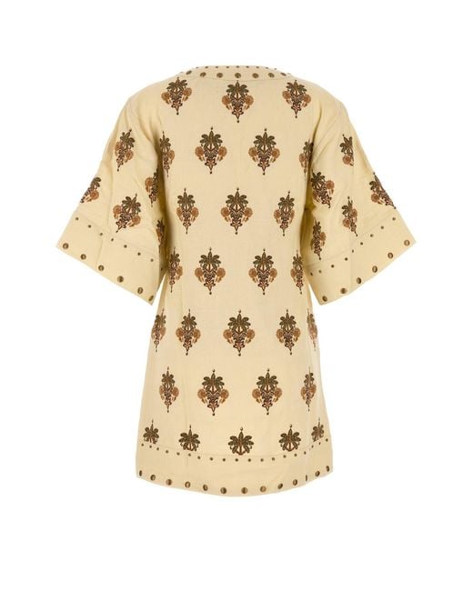 Farm Rio Natural Embroidered Linen Tunic Dress