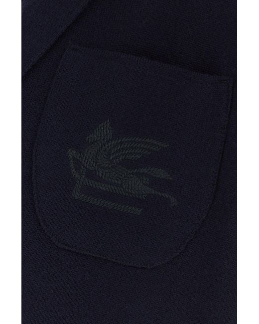Etro Navy Blue Wool Blend Blazer for men