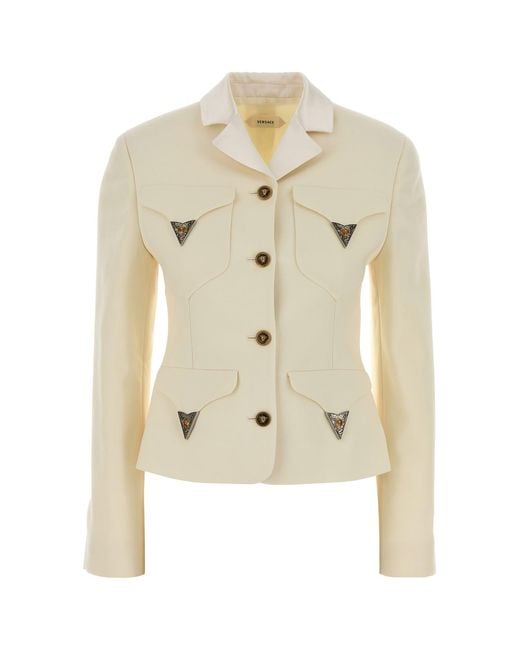 Versace Natural Ivory Stretch Wool Blazer