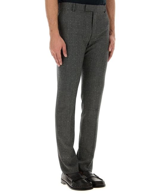 McQueen Gray Embroidered Wool Cigarette Pant for men
