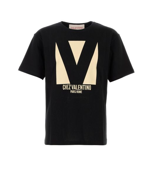 T-shirt in cotone nero di Valentino Garavani in Black da Uomo