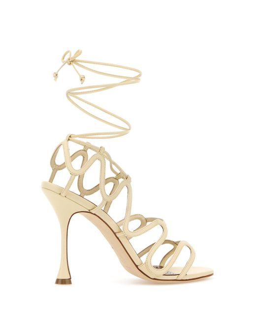 Manolo Blahnik White Cream Leather Fawda Sandals