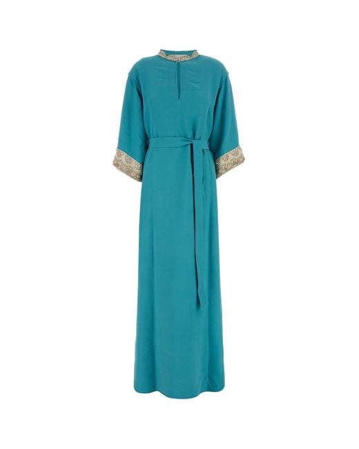 Valentino Garavani Blue Turquoise Crepe Long Dress