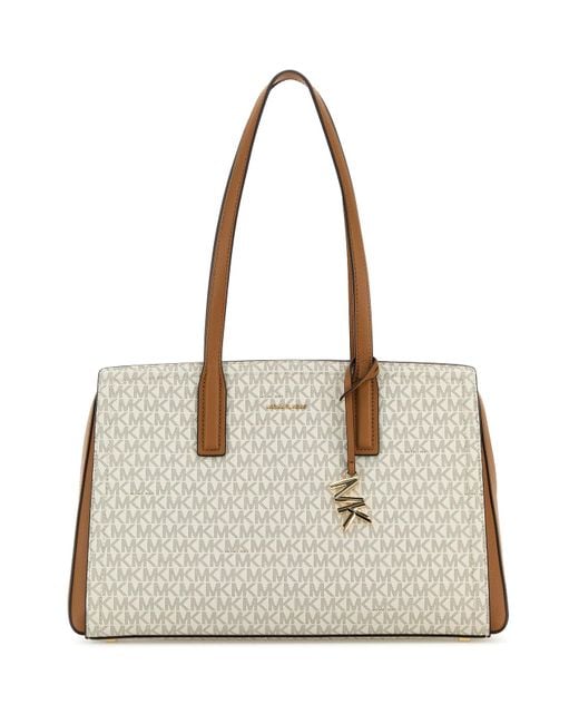 Borsa shopping Laila media in tela stampata di MICHAEL Michael Kors in Natural