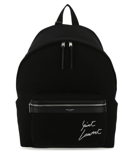 Saint Laurent Black City Logo Emboridered Zipped Backpack for men