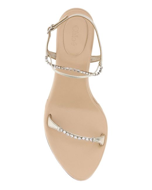 Chloé White Golden Leather Zia Sandals