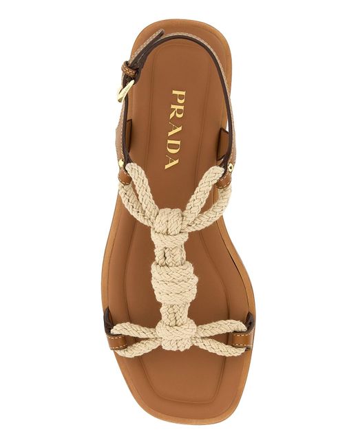 Sandali in bicolor in tessuto e pelle di Prada in Brown