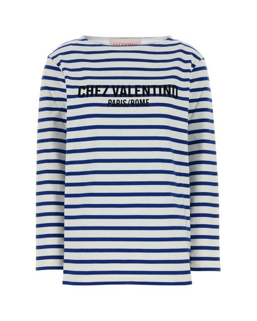 Valentino Garavani Blue Embroidered Cotton T-shirt