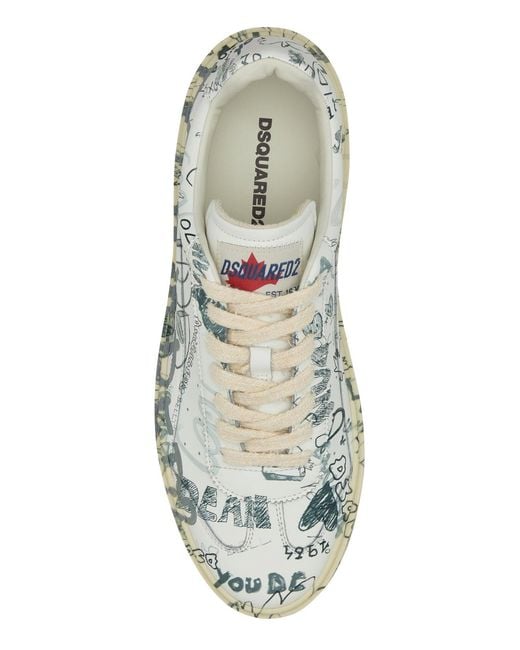 DSquared² White Dsquared Printed Leather Rider Sneakers for men