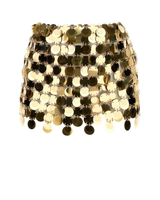 Minigonna in maxi paillettes oro di Rabanne in Metallic
