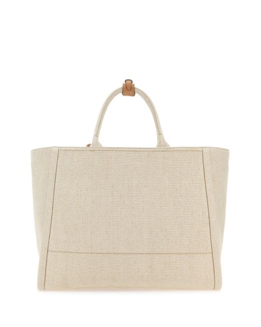 Borsa shopping in tela sabbia di Prada in Natural
