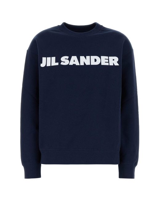 Felpa in cotone blu navy di Jil Sander in Blue