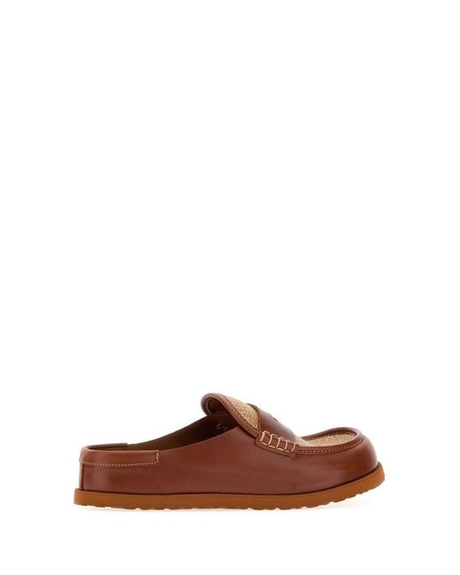 Birkenstock Brown Two-tone Raffia And Nappa Leather Naples Slippers for men
