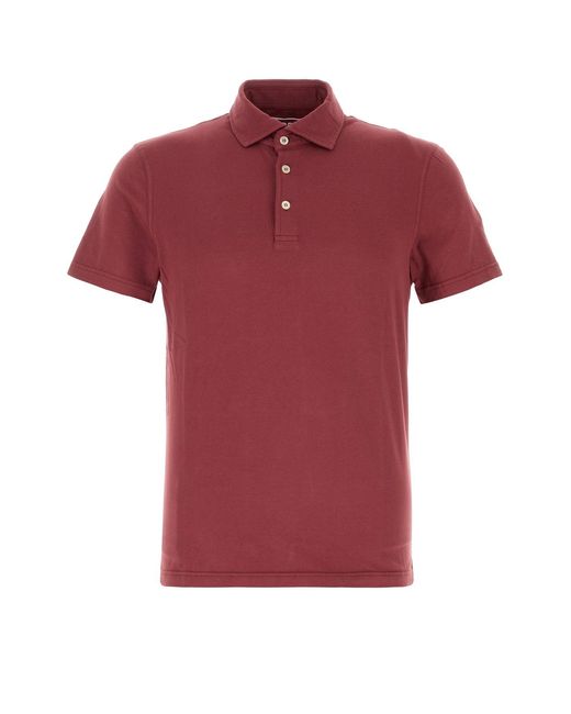 Fedeli Red Tyrian Purple Stretch Cotton Polo Shirt for men