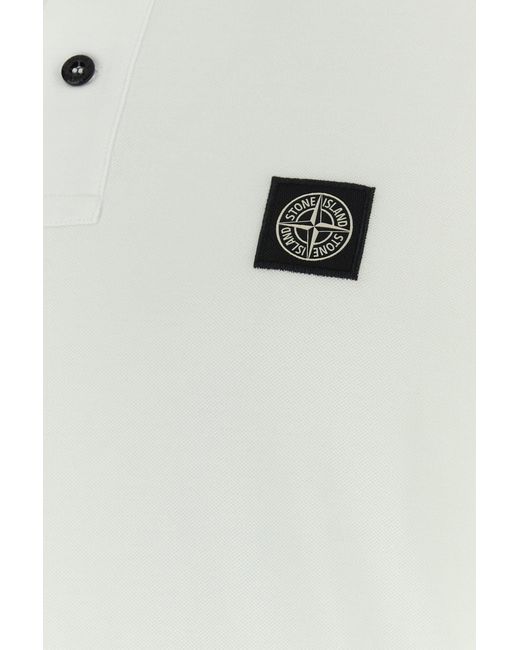 Stone Island White Stretch Piquet Polo Shirt for men