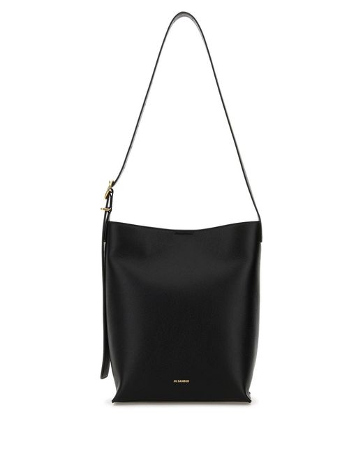 Jil Sander Black Leather Cannolo Shoulder Bag
