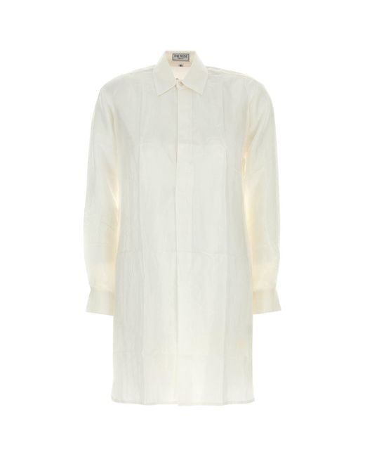 THE ROSE IBIZA White Teal Green Silk Reynal Shirt Dress