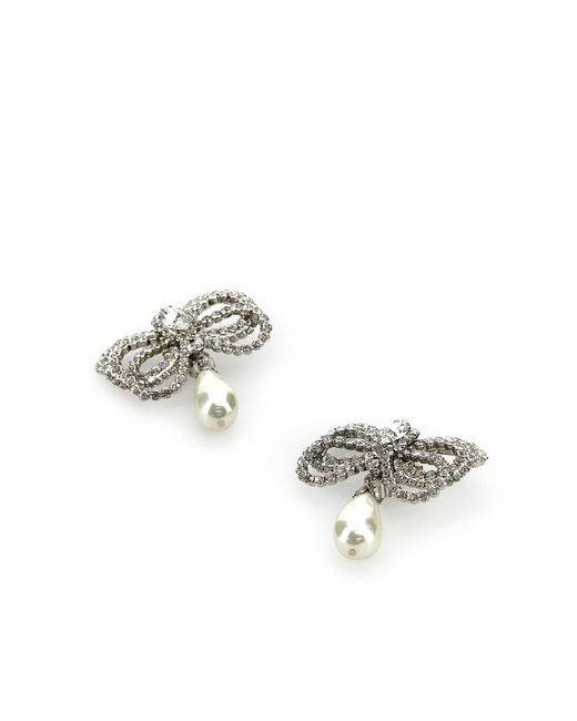 Alessandra Rich White Embellished Metal Earrings