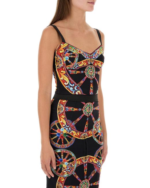 Dolce & Gabbana Blue Dolce & Gabbana Printed Charmeuse Top