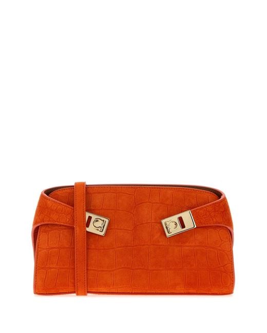 Ferragamo Orange Salvatore Suede Hug Clutch