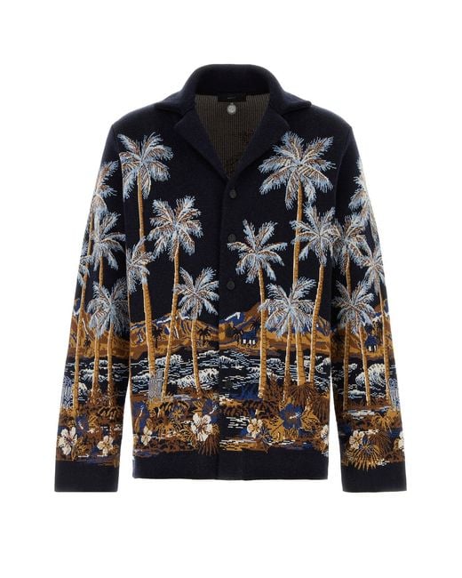 Alanui Black Embroidered Wool Blend Diamond Head Cardigan for men